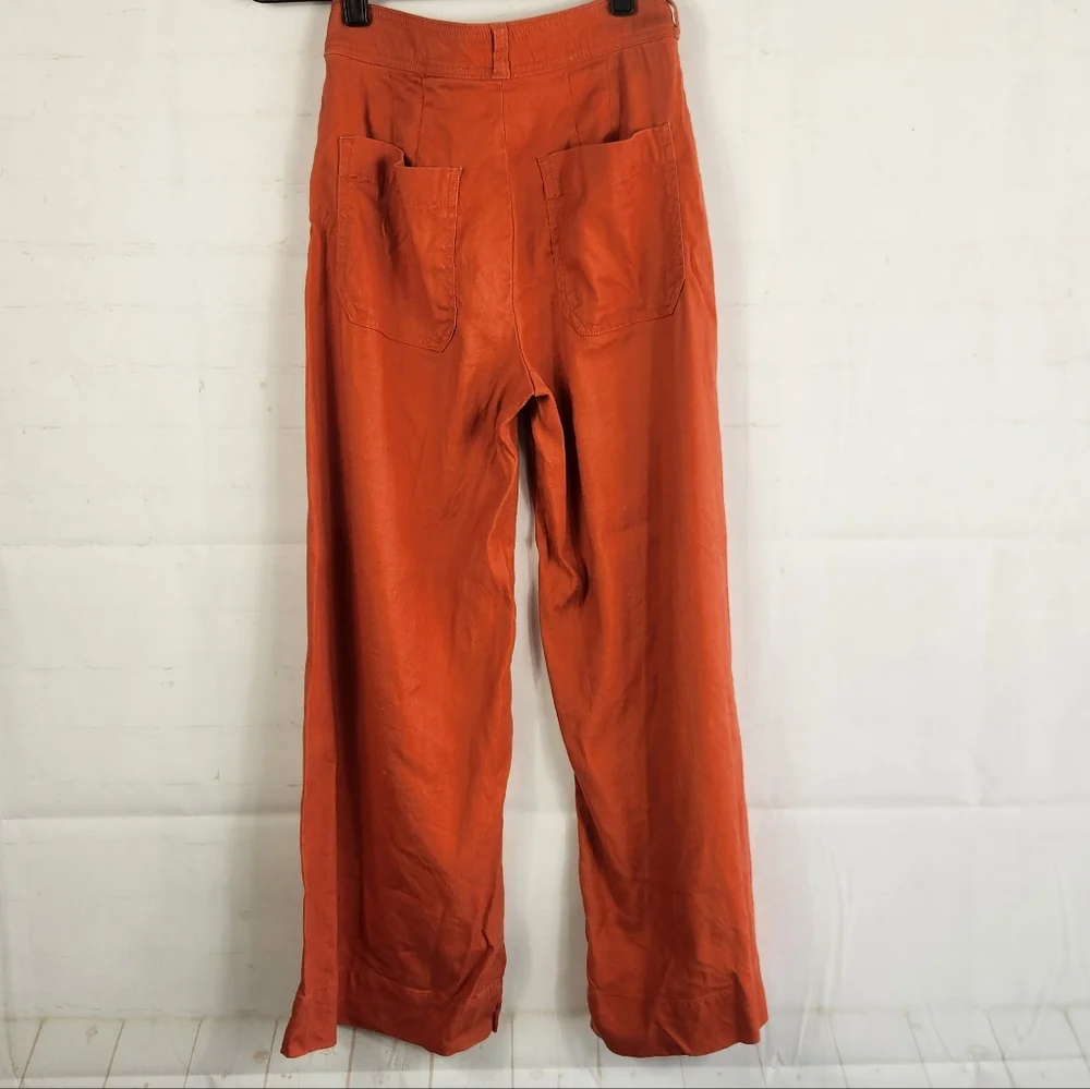 Maeve Anthropologie Ettie Linen Edition Wide Leg Crop Pants Rust High Rise 25P - Picture 3 of 15